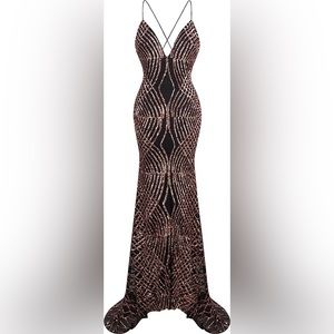 Angel-Fire black and gold sequins gown, size S